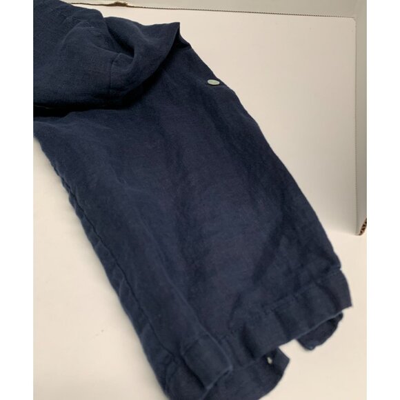 Go Silk Womens Size Large Navy Blue 3/4 Sleeve Button Up Shirt Top Roll Tab Slee - Picture 4 of 4